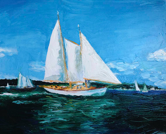 Schooner with White Sails